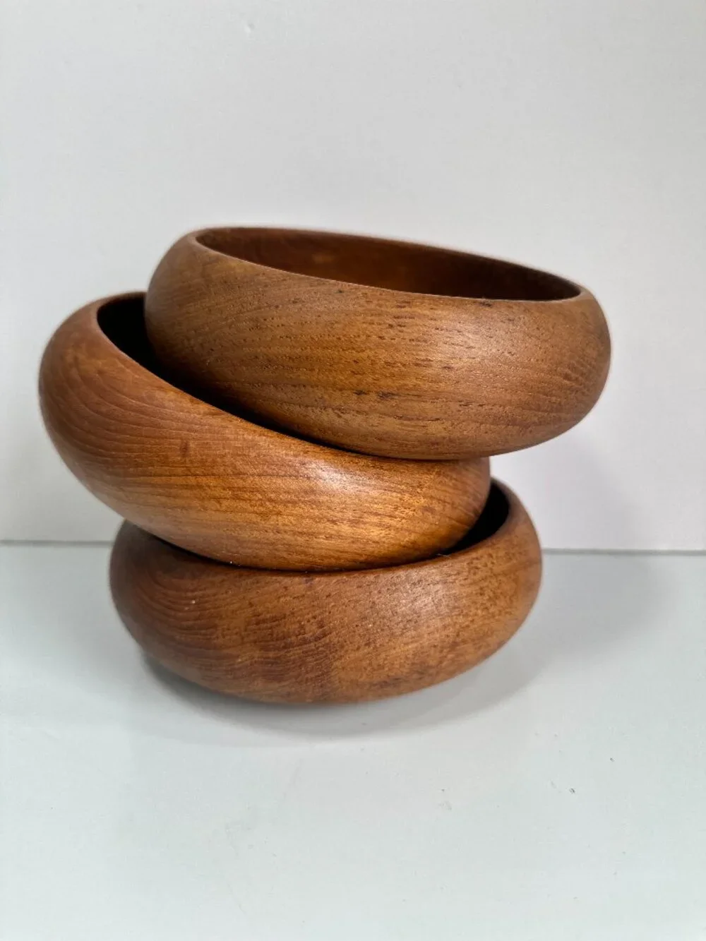 Genuine Teak Wood Bowl Set of 3 Thailand 6 Inch Salad Serving Vintage